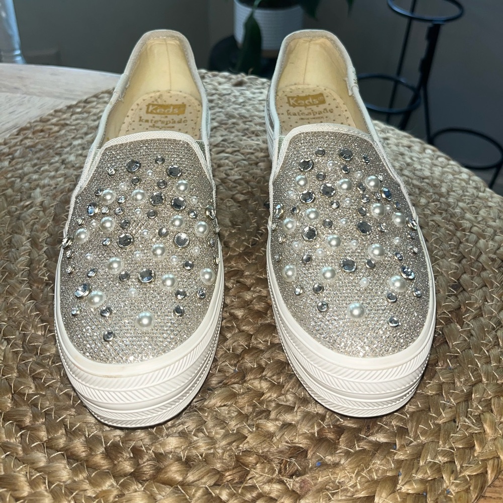 Keds X Kare Spade Keds Womens Triple Decker bridal Lurex Crystal Sneaker size 6